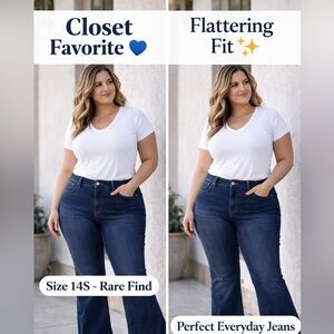 White House Black Market Dark Wash Flare Jeans 14 Mid Rise Stretch Denim